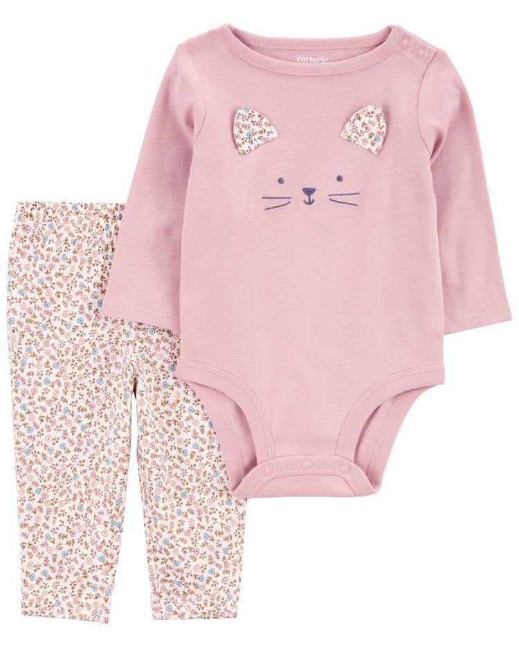 Conjunto longo de moletom infantil 2 peças bichinho floral multicor | Carter's