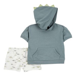 Conjunto curto infantil 2 peças com capuz dino interativo multicor