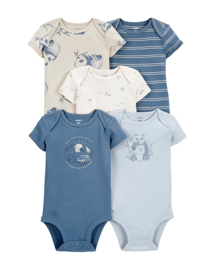 Kit body bebê 5 peças ombros transpassados panda multicor