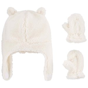Kit touca bebê e luva peluciado branco