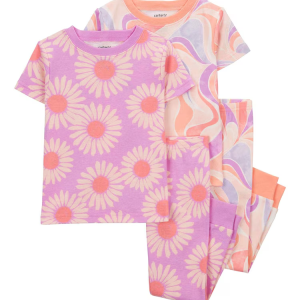 Pijama longo infantil 4 peças floral ondulações multicor |
