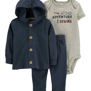 Conjunto longo bebê 3 peças listrado my adventure azul |