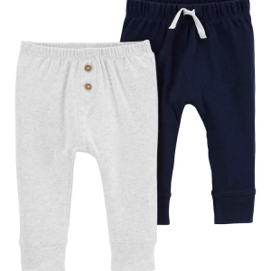 Kit Calça Bebê Carter's 2 Peças Cinza Mescla Claro/Azul Marinho Tam RN a 24 Meses