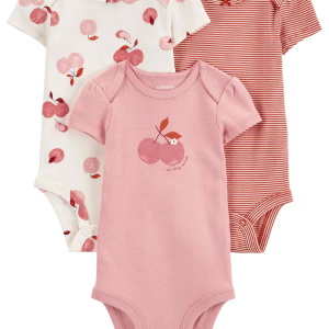 Kit body bebê 3 peças manga curta cereja e listras multicor | Carter's