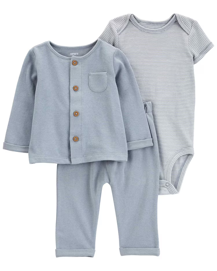 Conjunto longo bebê 3 peças listrado com bolso multicor | Carter's