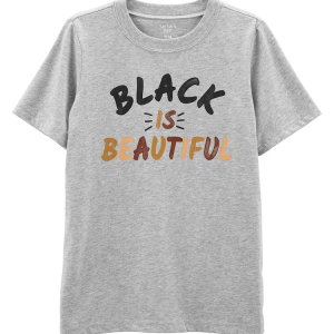 Camiseta Infantil Manga Curta Black is Beautiful Cinza Mescla Tam 6 a 8