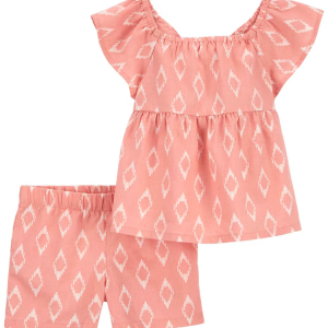 Conjunto curto infantil 2 peças geométrico com laço rosa |