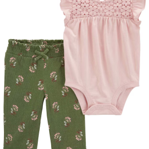 Conjunto longo bebê 2 peças laise babados floral multicor | Carter's