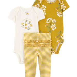 Conjunto longo bebê 3 peças floral com babados multicor | Carter's