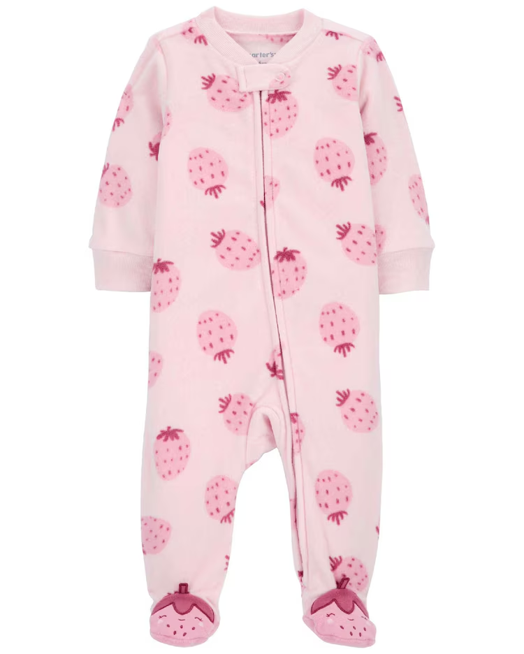 Macacão bebê fleece pézinhos de morango rosa | Carter's