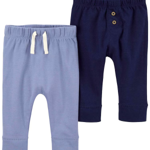 Kit calça bebê 2 peças lisa cós elástico azul |